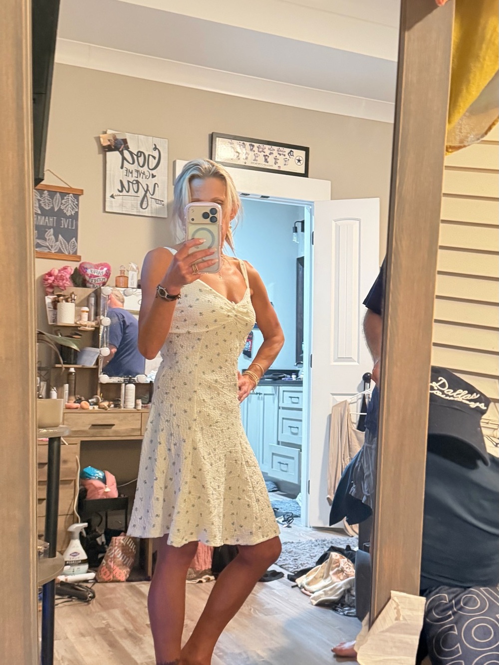 White Floral Slip Dress with Spaghetti Straps